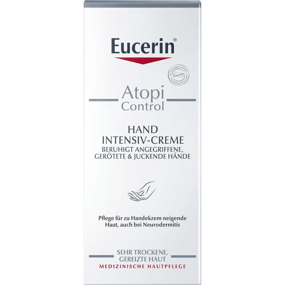 Die Verpackung einer Handcreme von Eucerin für gereizte und trockene Haut.