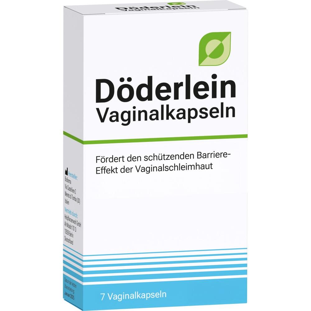 Eine Packung Döderlein Vaginalkapseln zur Unterstützung der Vaginalschleimhaut.